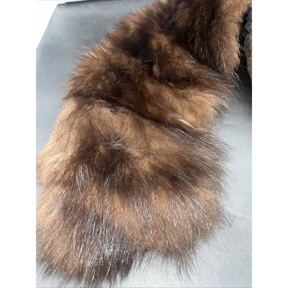 VTG Genuine Mink Fur Collar Brown Lined w/ Hook & Eye Closure 1960s 28